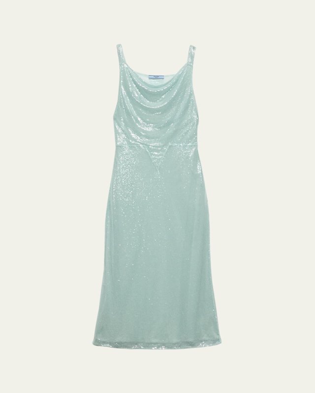 Sequined Cowl-Neck Tulle Midi Dress